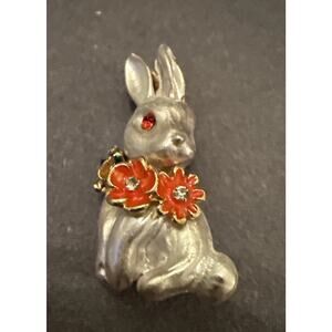 NWT Fashion Classic Silvertone Bunny Brooch Rhinestone Pearl Pin Jewelry Easter